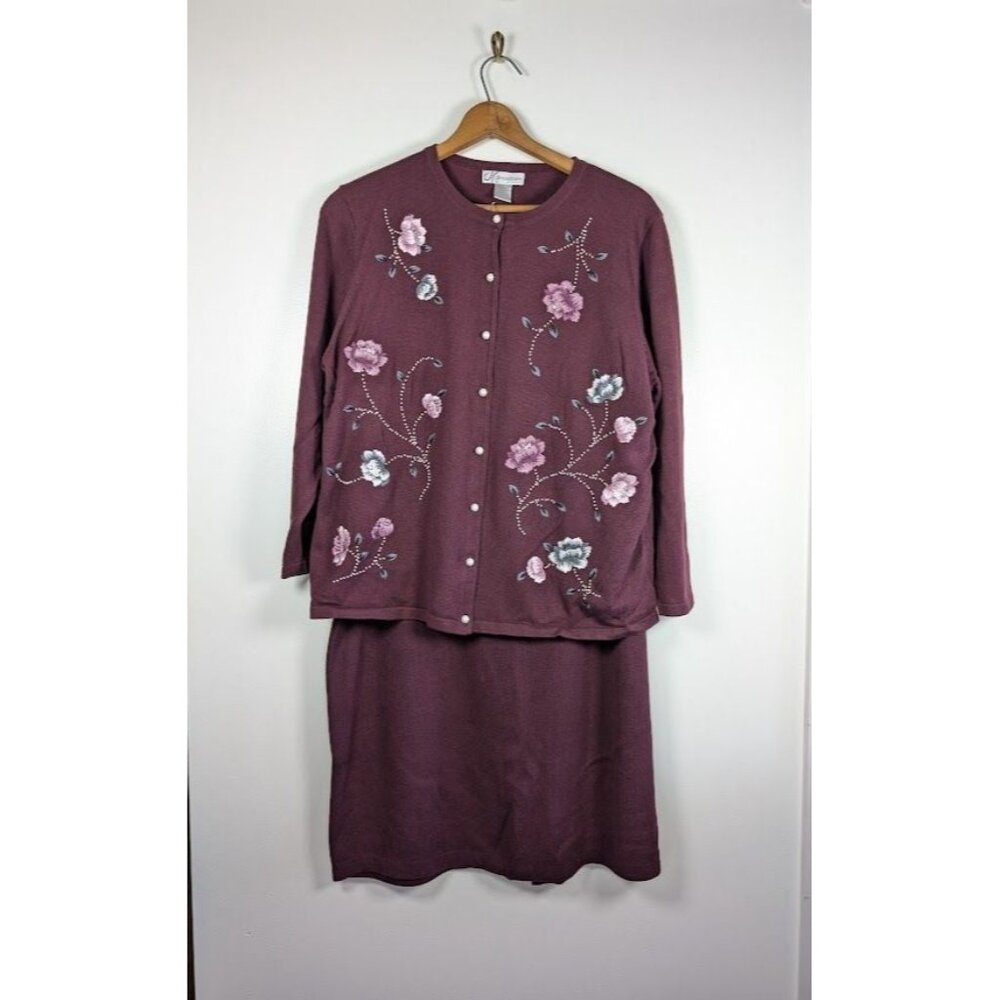 VTG 2 Piece‎ Sweater Dress Size 18 20 Cottagecore Floral Whimsigoth Embroidered